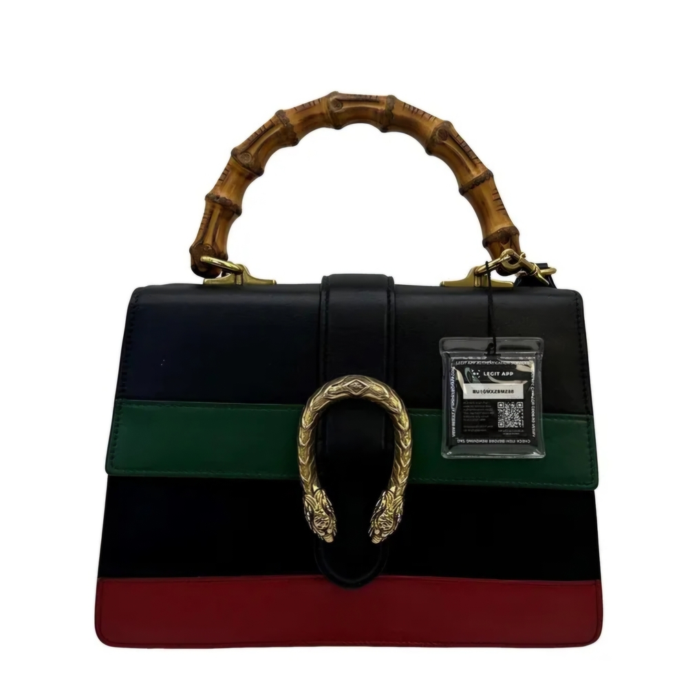 Sold Gucci Black, Green, and Red Satchel with Bamboo Handle DIONISIS